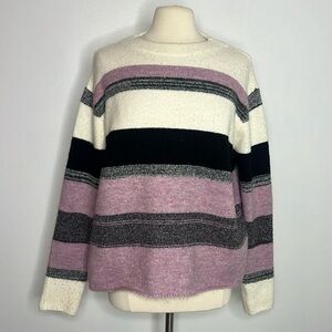 Rain & Rose oversized cozy striped sweater cream pink & black size medium